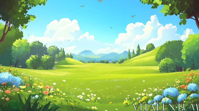 Picturesque Green Field Landscape AI Image