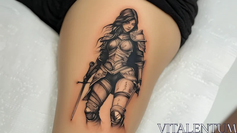 Intricate Female Warrior Tattoo AI Image