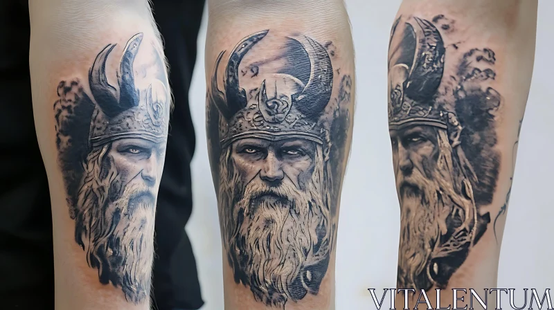 Detailed Black and Grey Viking Tattoo AI Image