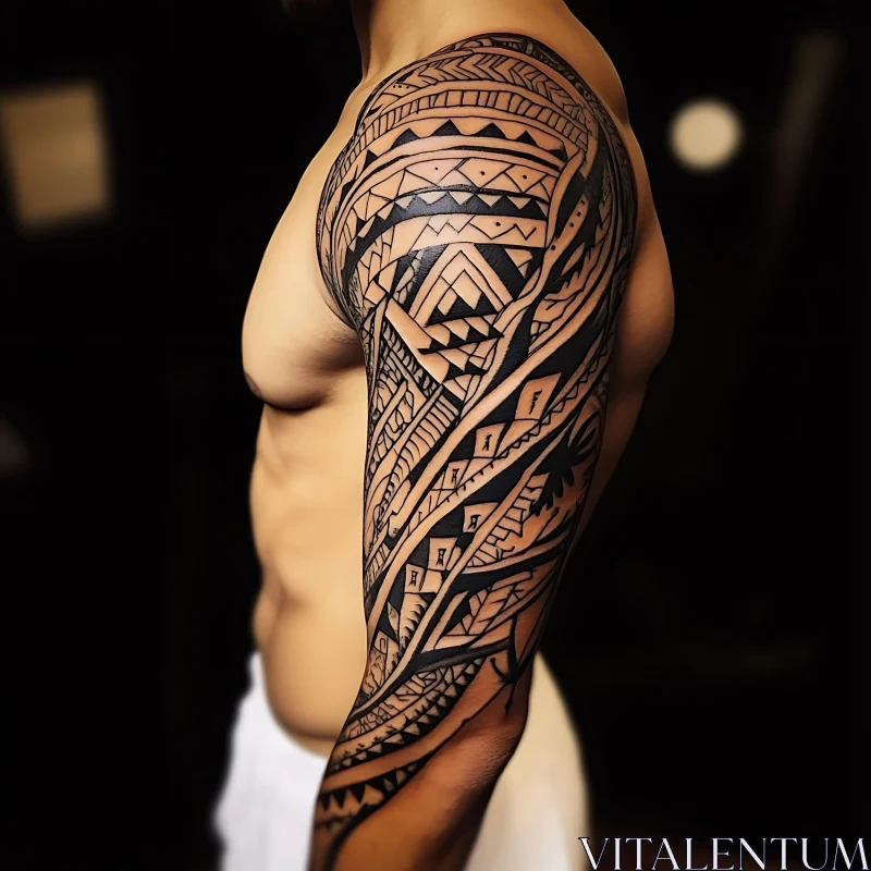 Intricate Tribal Tattoo on Arm and Shoulder AI Image