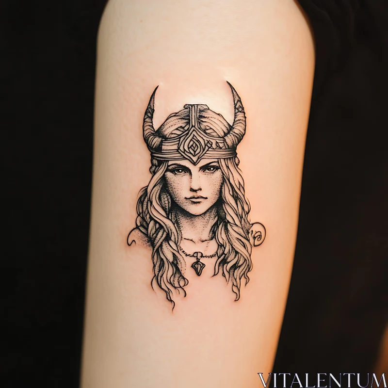 Detailed Viking Helm Tattoo Art on Arm AI Image