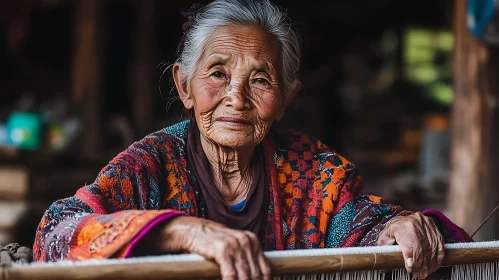 Elderly Woman Portrait with Traditional Weaving