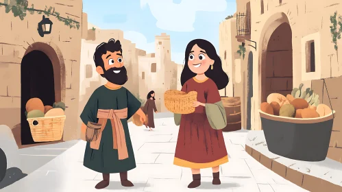 Cartoon People in Ancient City Setting