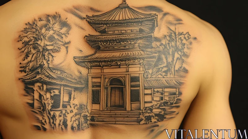 Traditional Asian Architecture Tattoo Design AI Image