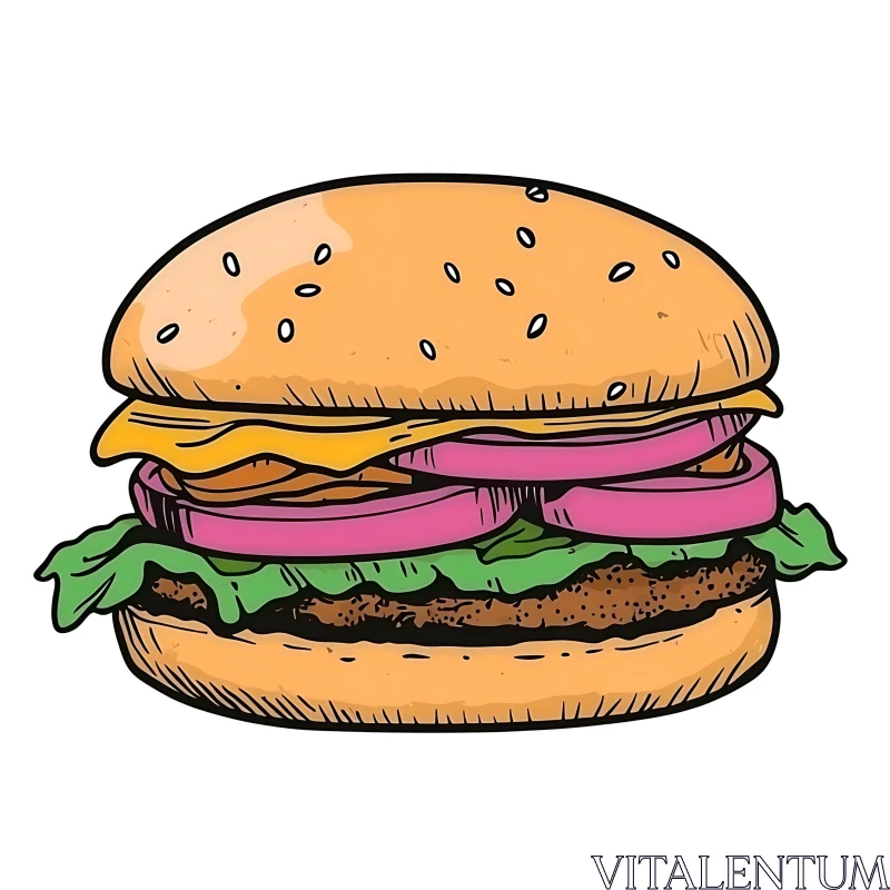 AI ART Cartoon Burger Illustration