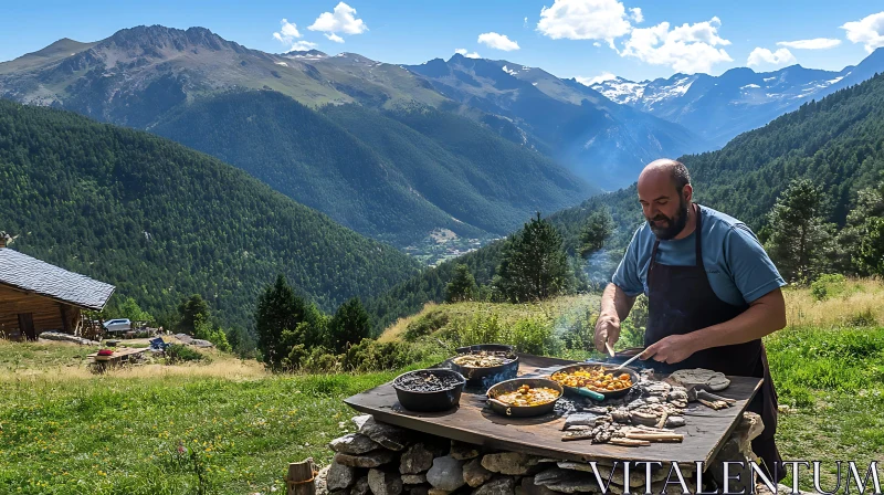 Outdoor Cooking with Mountain View AI Image