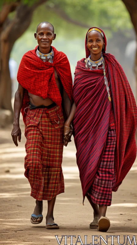Captivating African Couple Walking Down a Path | Cultural Heritage AI Image
