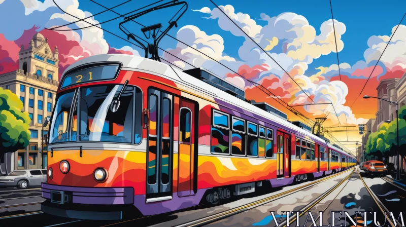 Colorful Urban Train Painting: A Neo-Traditional Masterpiece AI Image