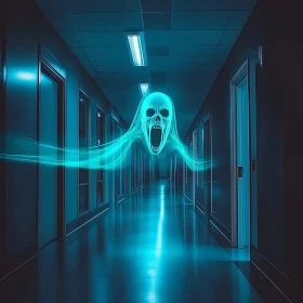 Glowing Ghostly Figure in Dark Hall