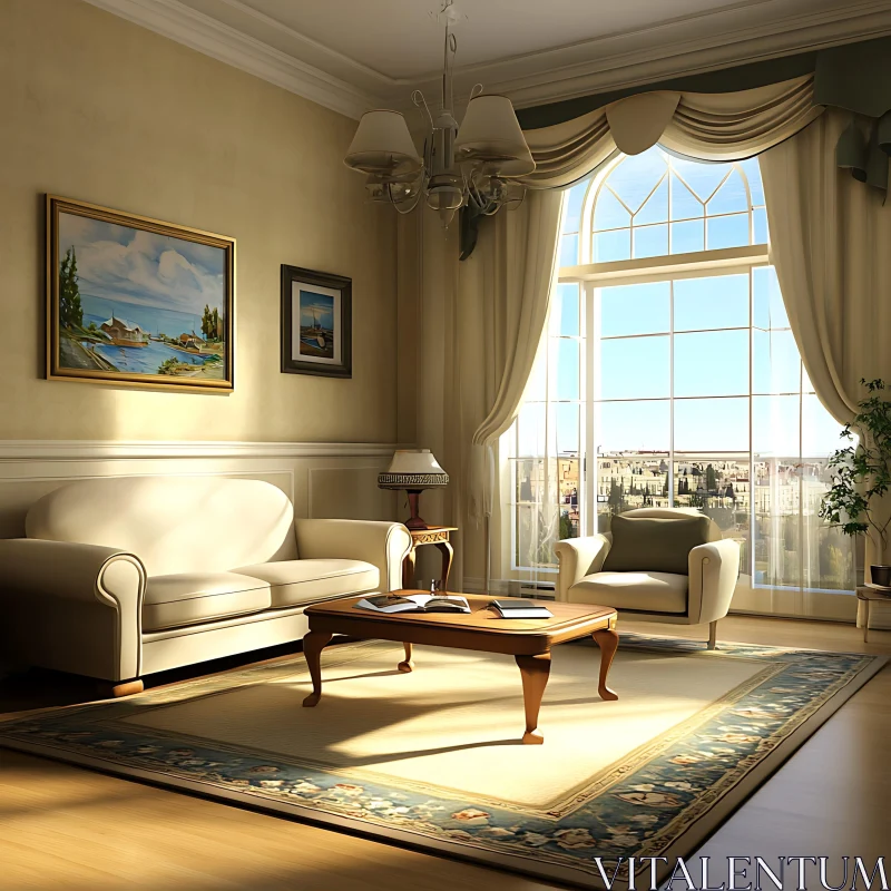 AI ART Sunlit Interior Design with Classic Furniture