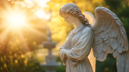 Serene Angel Sculpture with Sunlight