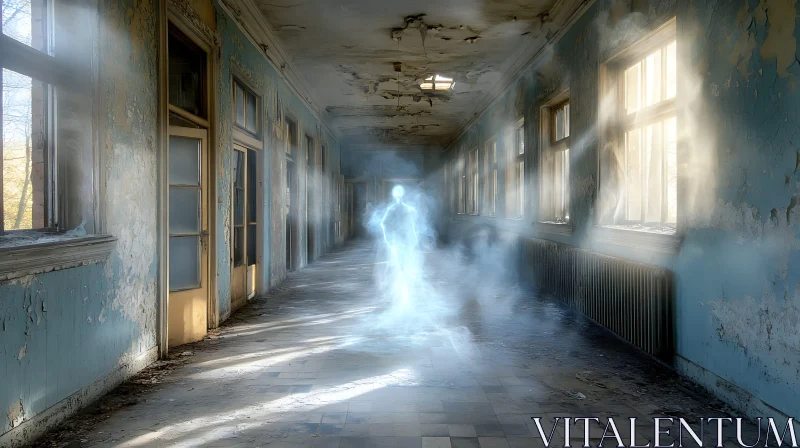 Ghostly Presence in Decaying Building Photo AI Image