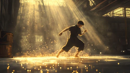 Man Dancing in Golden Light