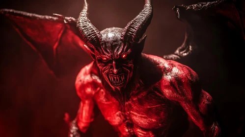 Red Glowing Demon with Sharp Teeth
