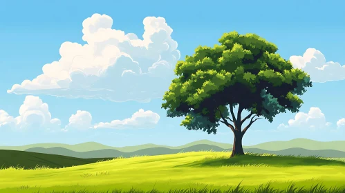 Lone Tree in a Grassy Field