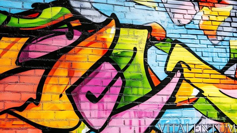 Urban Graffiti on Old Brick Wall AI Image