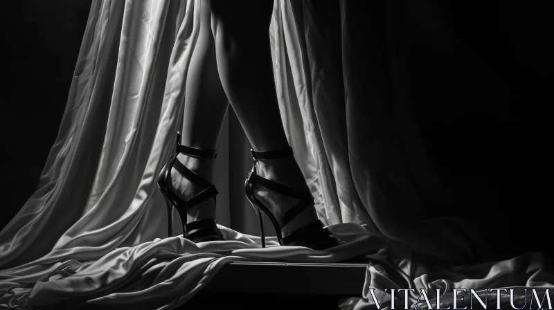 Elegant Black and White Photography of Woman's Legs in High Heels AI Image