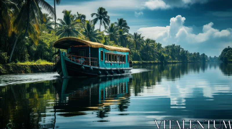 Enigmatic Tropics: Majestic Indian Houseboat Journey AI Image