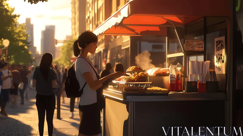 Evening City Street Food Scene AI Image