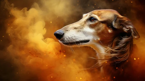 Fiery Canine Portraiture: Dreamlike Illustration of a Dog
