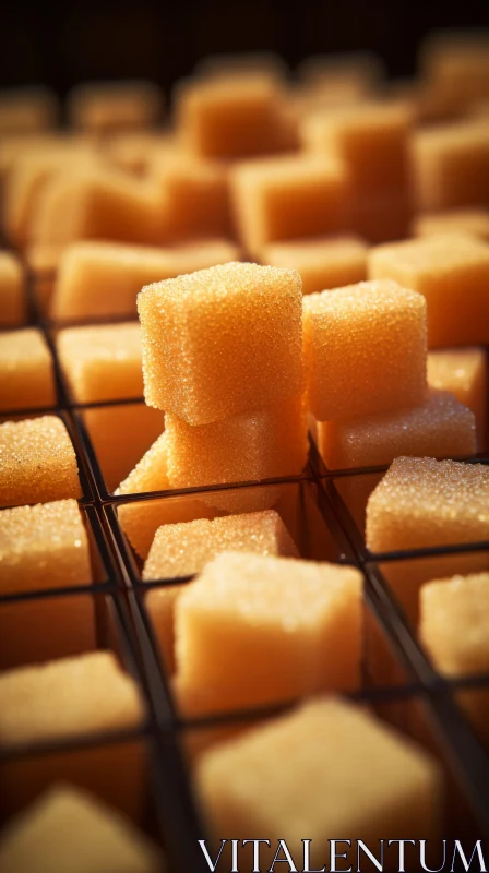 Golden Light Sugar Cubes in Grid Formation AI Image