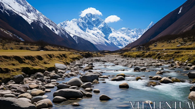 Majestic River and Mountain Landscape - A Captivating Scene AI Image