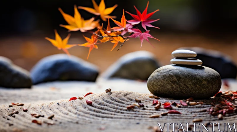 Zen Stones Amidst Autumn Leaves - A Serene Natural Wonder AI Image
