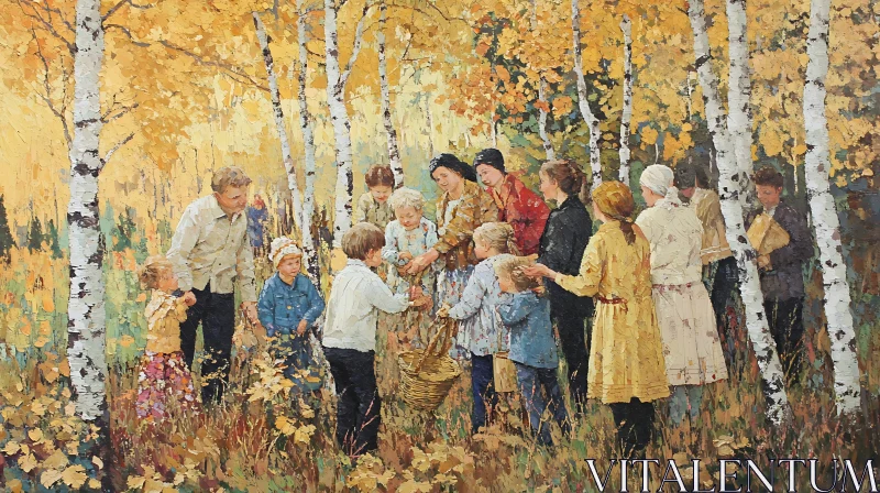 AI ART People in Autumn Birch Grove