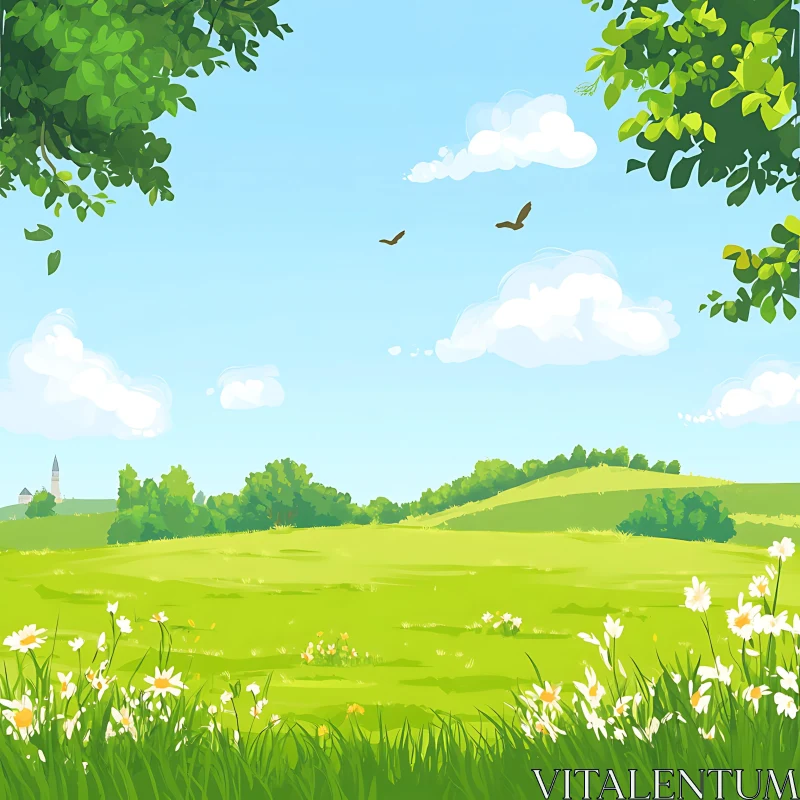 AI ART Cartoon Nature Scene with Flowers