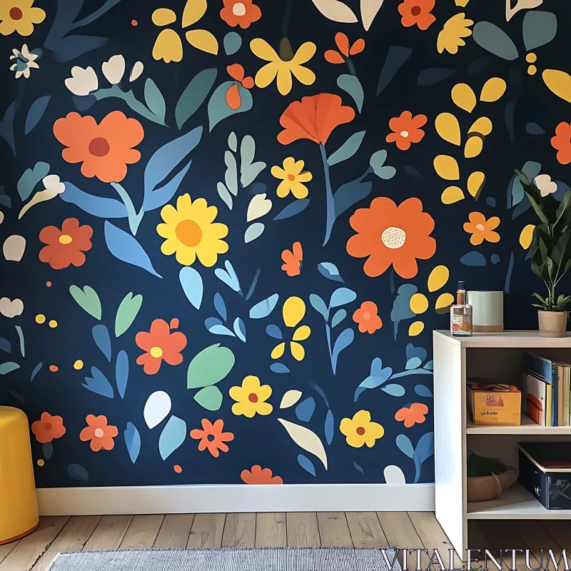 AI ART Cheerful Floral Design on Room Wall