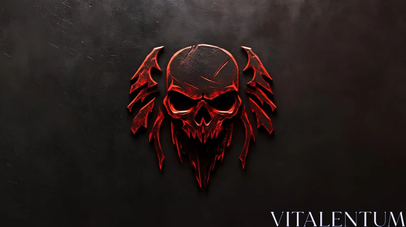 AI ART Winged Skull Emblem in Red Tones