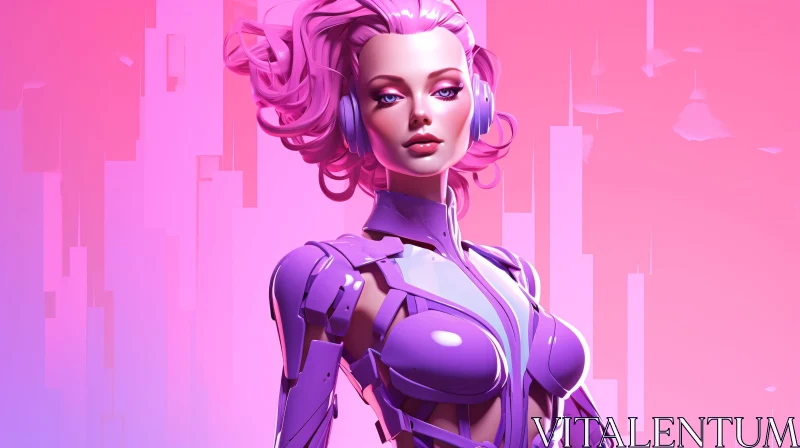 Sleek Robotic Woman in Soft Pink Background AI Image