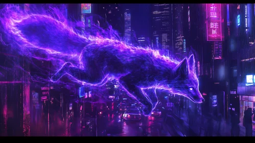 Cyberpunk City Neon Fox