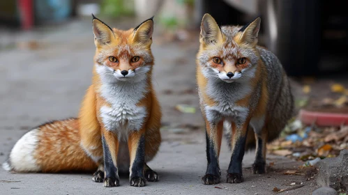 Two Foxes Staring Intently