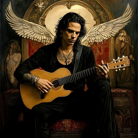 Man Playing Guitar with Angel Wings