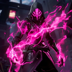 Mysterious Character Cloaked in Pink Light