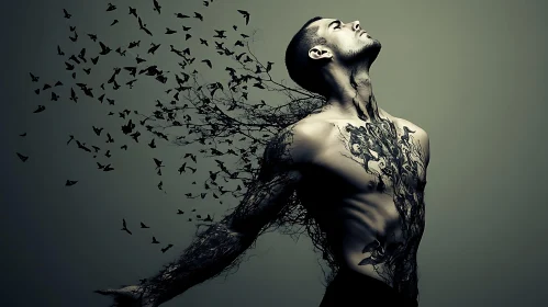 Surreal Body Art with Flying Birds