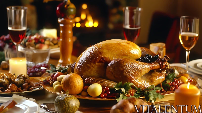 Festive Thanksgiving Dinner with Roasted Turkey AI Image