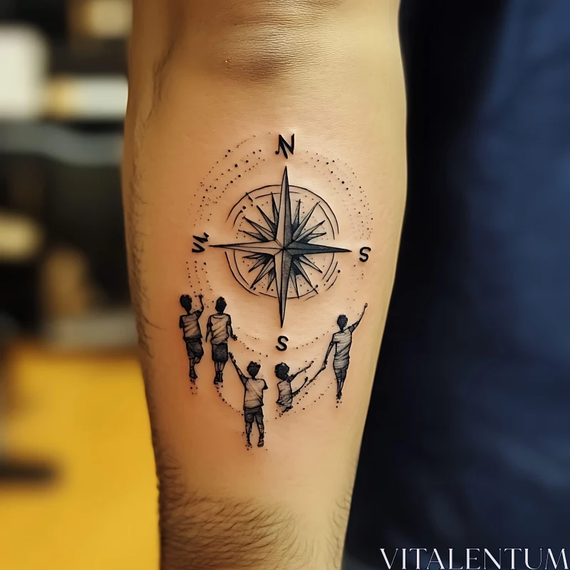 Navigational Compass Tattoo with Children AI Image