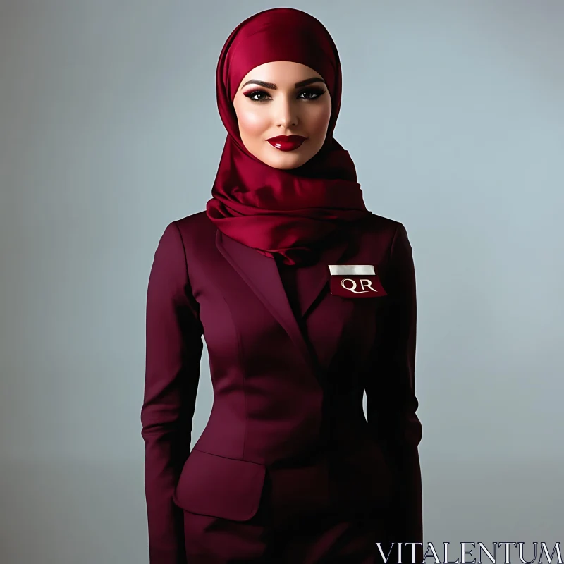 Burgundy Hijab Fashion Portrait AI Image