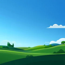 Cartoon Landscape of Green Hills