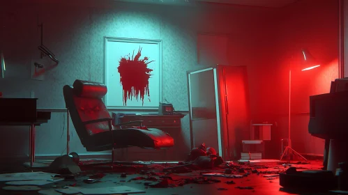 Red Room Interior with Chair