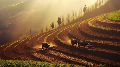 Agricultural Terraces with Cattle