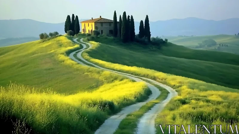 Scenic Route to a Tuscan Estate AI Image