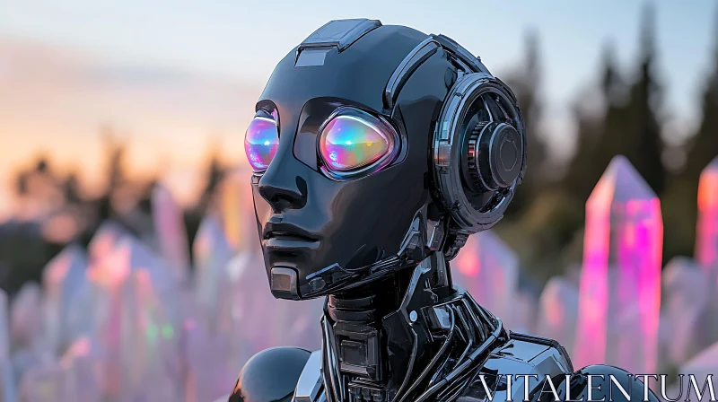 Cyber Robot Among Crystals AI Image