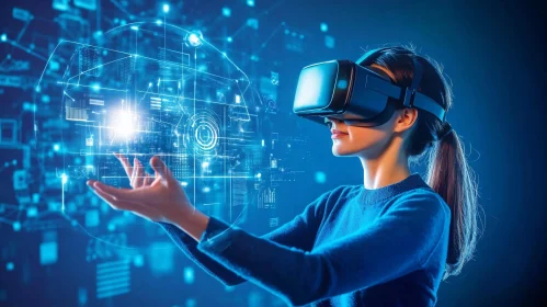 Virtual Reality Interface: Woman in Digital Space
