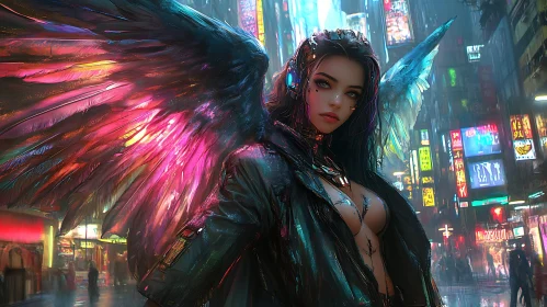 Winged Figure in Futuristic Urban Setting