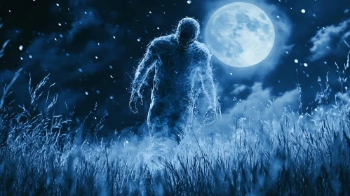 Mystic Figure in Moonlight Field