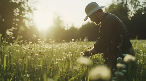 Golden Field with a Man