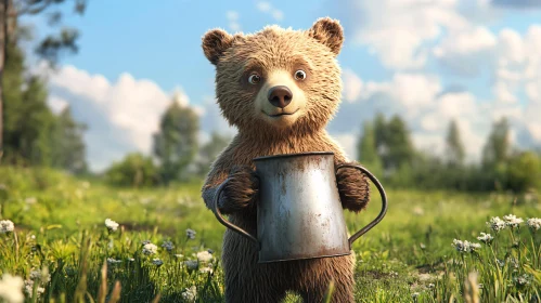 Meadow Bear Cub with Watering Pot